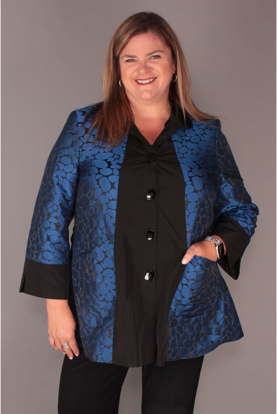 Veste évasée fantaisie texturée avec poches Veste évasée fantaisie texturée avec poches
